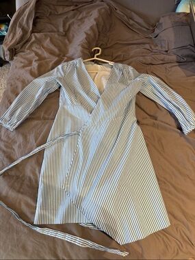 J. Crew Blue and White Striped Wrap Dress